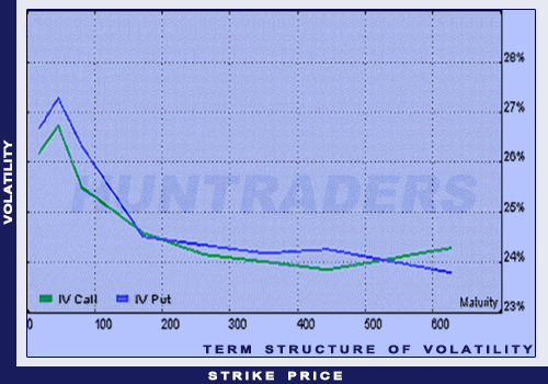 The term structure of volatility for ATM options on the DJX index